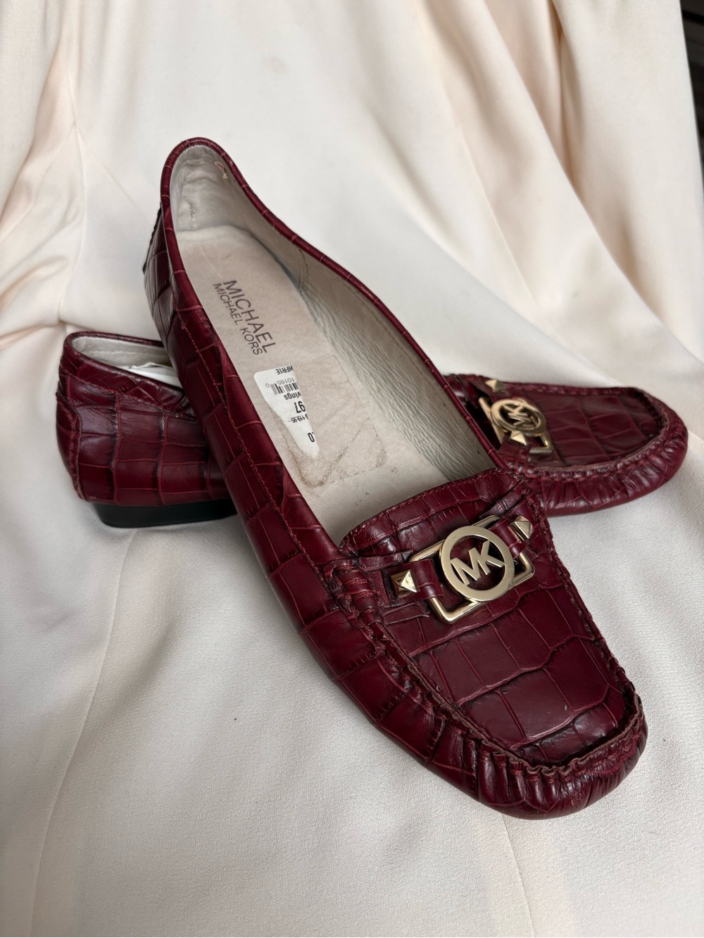 MICHAEL Michael Kors Burgundy Croc-Embossed Leather Moccasins size 11